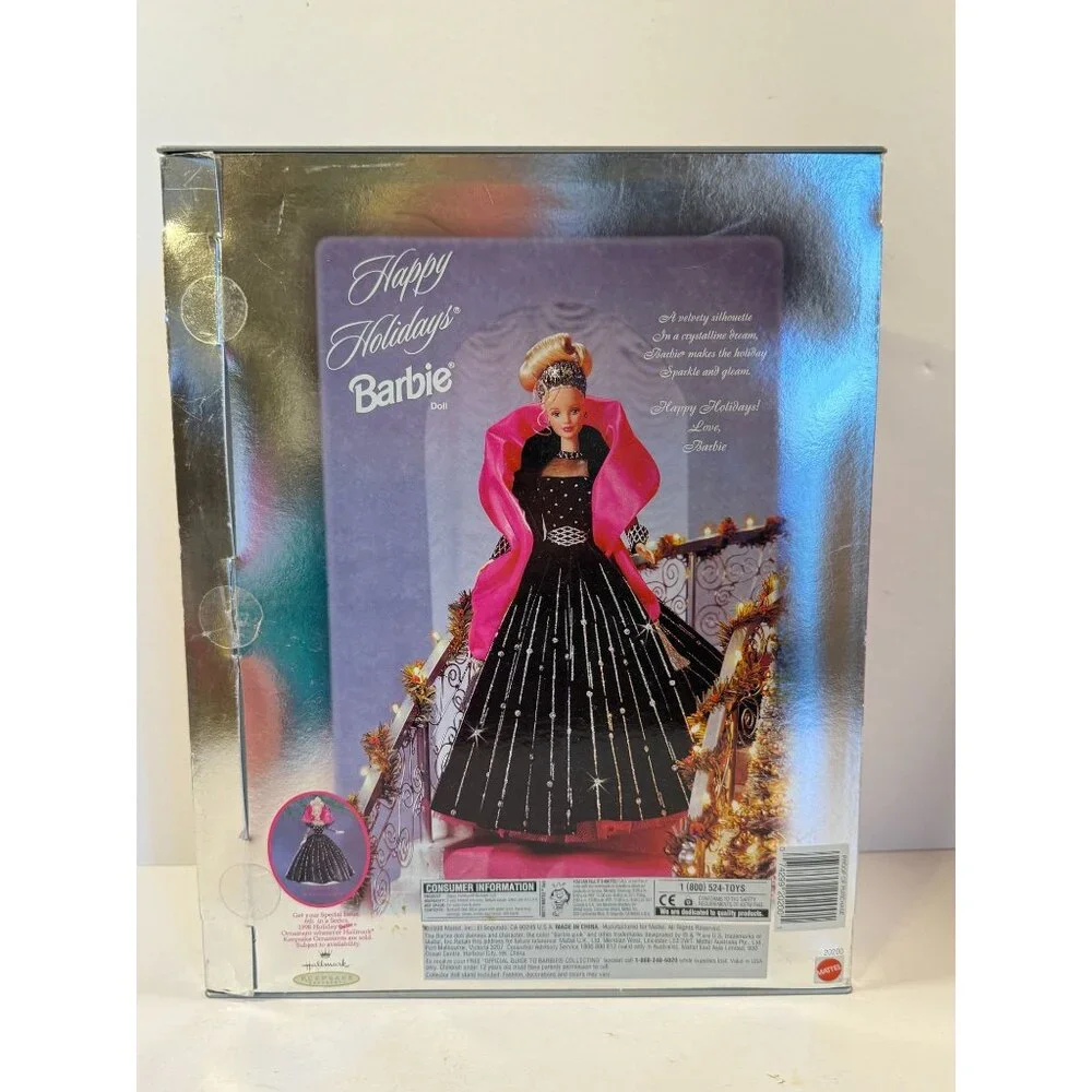 Vintage 1998 Christmas Barbie Happy Holidays Black Crystal Dress Unopened NEW